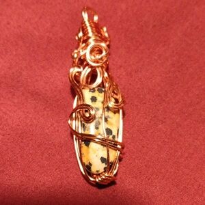 Artisan Copper Wire Wrapped Dalmatian Stone Necklace